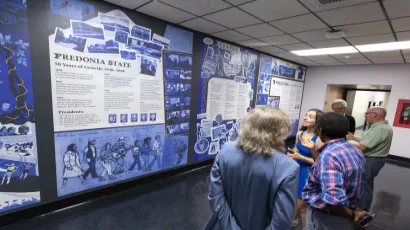 The new Bicentennial Mural is unveiled in Fenton Hall