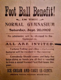 Football benefit poster with text inviting students to attend a fundraising event where ice cream will be served. 