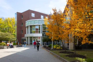 View outside of University Commons on a typical fall day