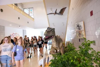 students touring the science center